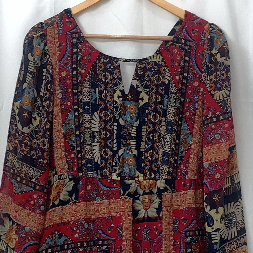 Altar'd State Womens‎ Boho Patchwork Print Mini Dress Red Blue Size Medium
